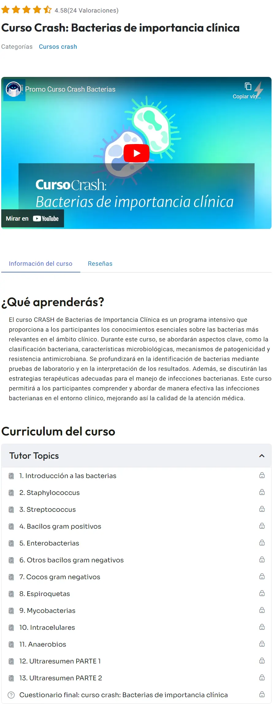 Curso Crash Bacterias de importancia clinica Medilearners