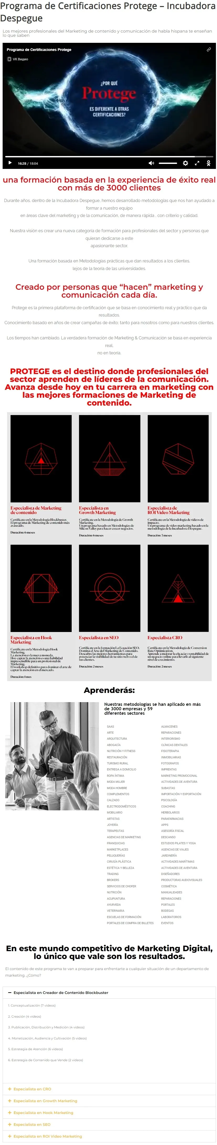 Programa de Certificaciones Protege Incubadora Despegue